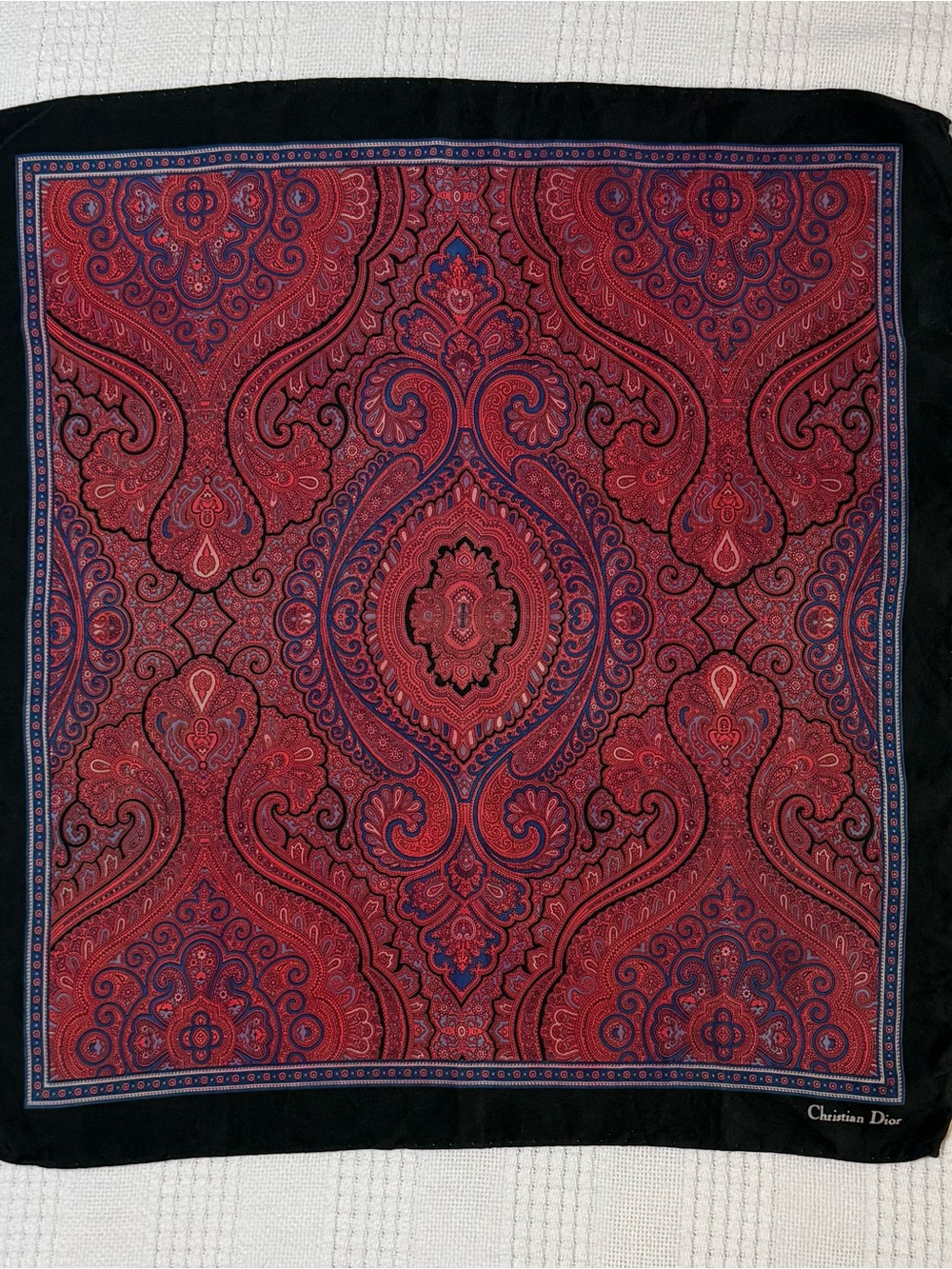 VTG Christian Dior Monsieur Silk Scarf Red Blue Paisley Square Made in Italy
